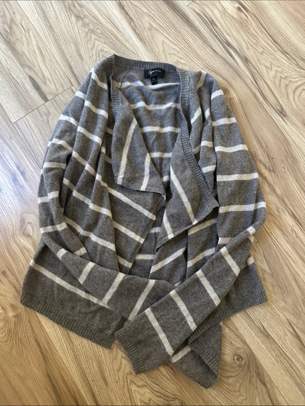Aqua Taupe and Cream Striped Draped Cardigan